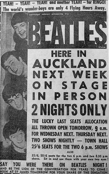 Con mucha tensión, Los Beatles actúan en Auckland, Nueva Zelanda