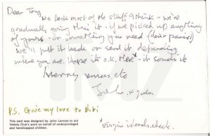 Subastan una carta que John Lennon le envió a Tony Cox