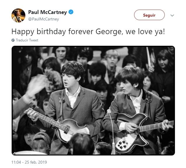 Paul McCartney saluda a George Harrison por su cumpleaños